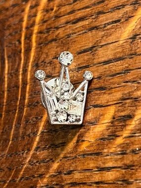 Silver Crystal Crown Lapel Pin - Women's Accessories